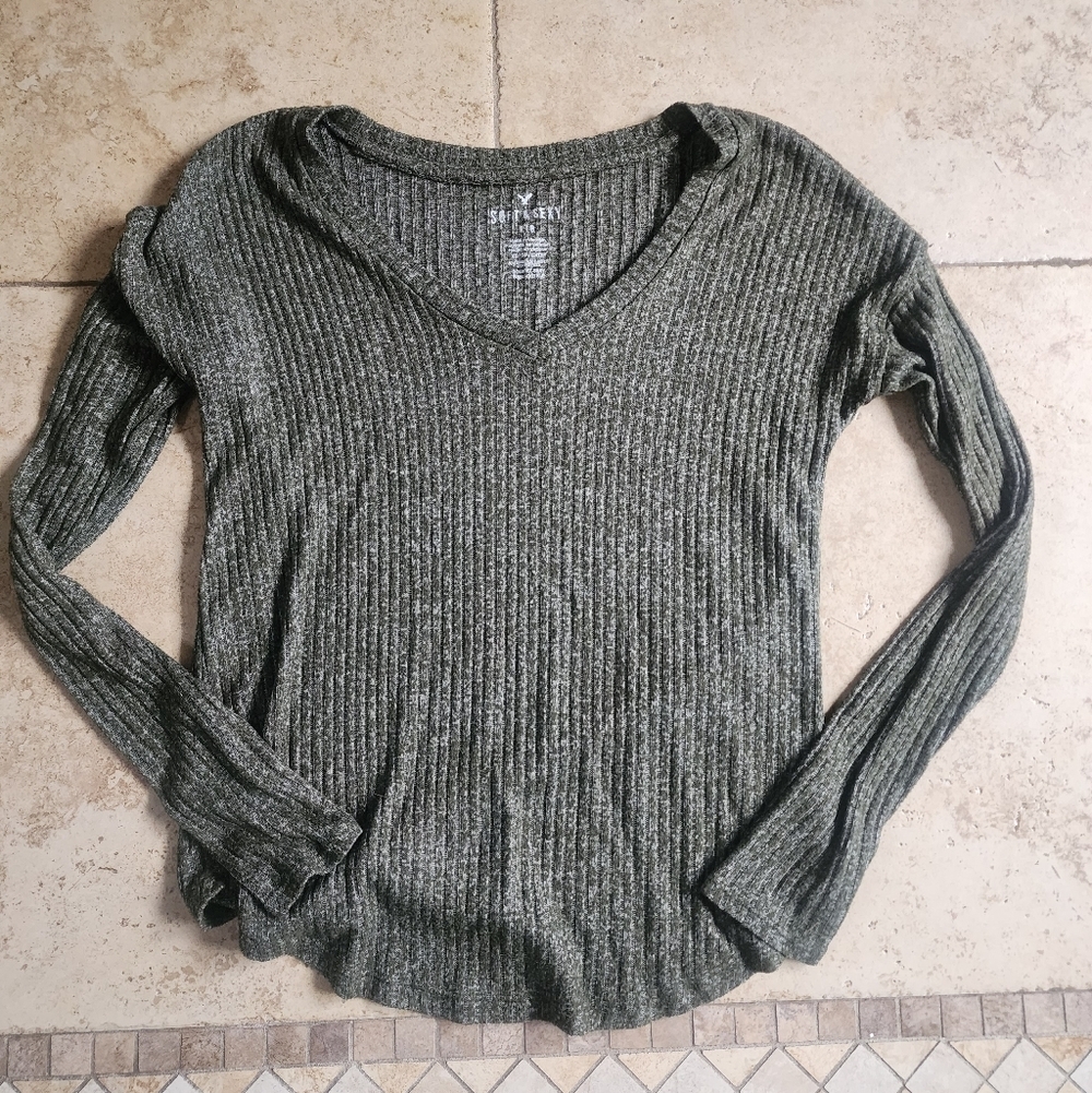 American Eagle Outfitters Olive Ribbed Top
